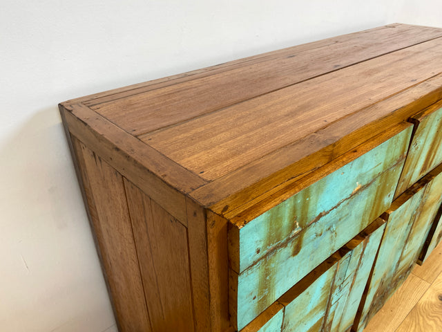 Boatwood by WMK # Besonders schönes türkises Sideboard mit Schubladen , ein aus altem Bootsholz handgefertigtes Unikat aus massivem Teakholz # Schrank Kommode Anrichte Wäschekommode Schubladenkommode