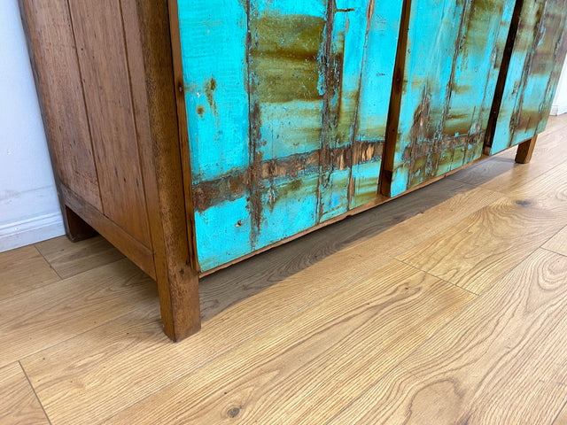Boatwood by WMK # Besonders schönes türkises Sideboard mit Schubladen , ein aus altem Bootsholz handgefertigtes Unikat aus massivem Teakholz # Schrank Kommode Anrichte Wäschekommode Schubladenkommode