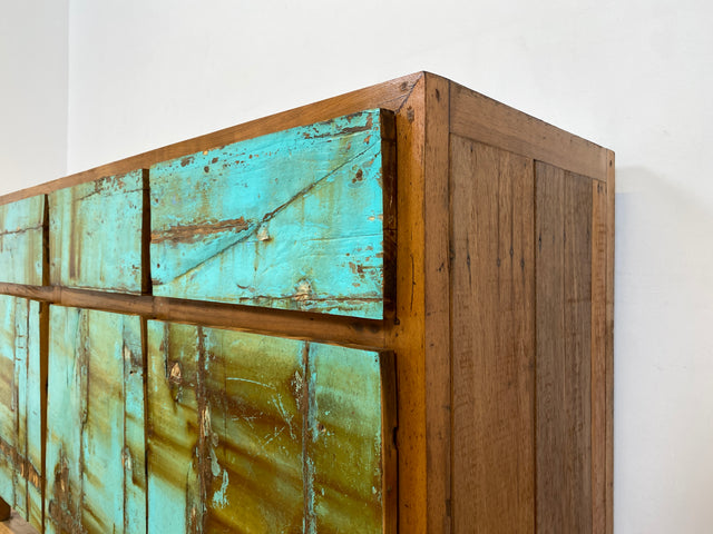 Boatwood by WMK # Besonders schönes türkises Sideboard mit Schubladen , ein aus altem Bootsholz handgefertigtes Unikat aus massivem Teakholz # Schrank Kommode Anrichte Wäschekommode Schubladenkommode