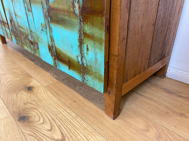 Boatwood by WMK # Besonders schönes türkises Sideboard mit Schubladen , ein aus altem Bootsholz handgefertigtes Unikat aus massivem Teakholz # Schrank Kommode Anrichte Wäschekommode Schubladenkommode