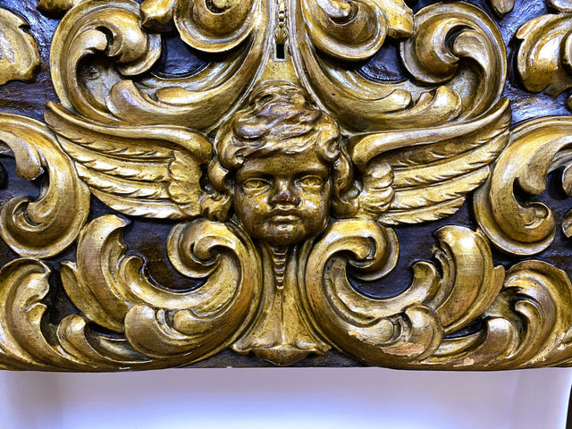 WMK I Das Highlight! Prunkvoller venezianischer antiker Schrank , um 1880, handbemalter Aufsatz auf geschnitzter vergoldeter Konsole mit Putti & Akanthus I Cabinet Bar Anrichte Kommode Chinois Barock