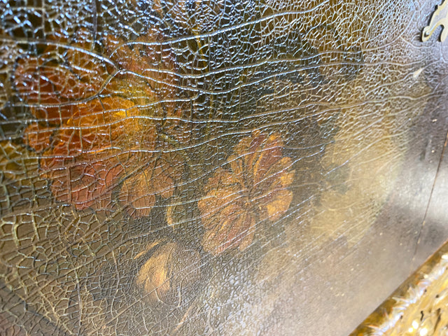 WMK I Das Highlight! Prunkvoller venezianischer antiker Schrank , um 1880, handbemalter Aufsatz auf geschnitzter vergoldeter Konsole mit Putti & Akanthus I Cabinet Bar Anrichte Kommode Chinois Barock