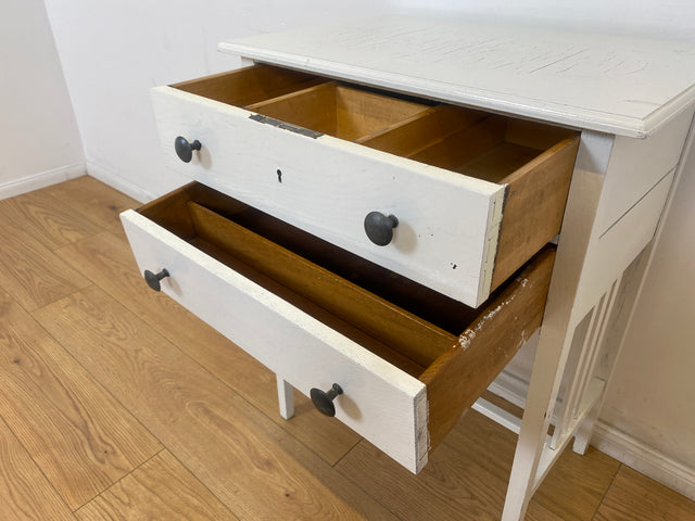 WMK # Elegante und filigrane weiße antike Nähkommode aus vollem Holz mit Schubladen und Originalgriffen # Kommode Nähtisch Beistelltisch Flurkommode Konsolentisch Konsole Garderobe Jugendstil Vintage