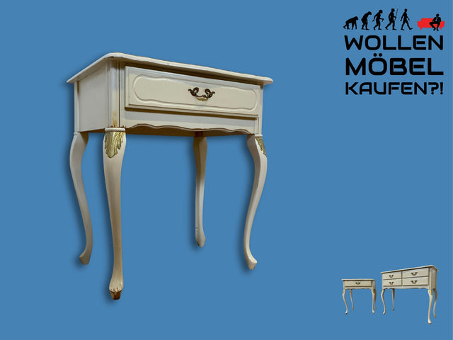 WMK I Charmanter weißer Chippendale Nachttisch mit Schublade und edlem Messinggriff I Nachtkommode Nachtschrank Nachtschränkchen Kommode Beistelltisch Vintage Barock Rokoko Berlin Jena Bamberg