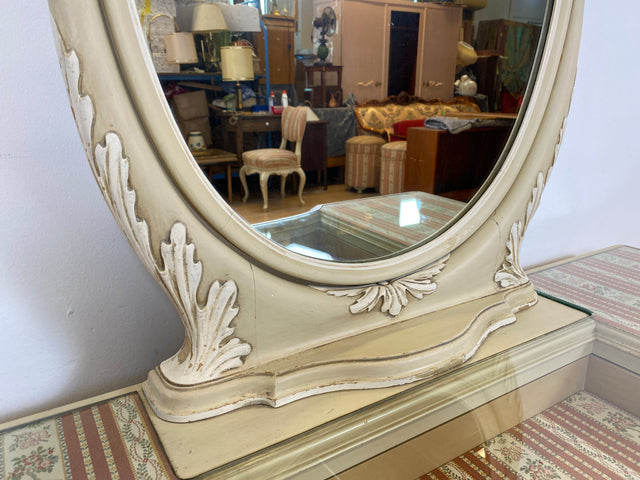 WMK # Wunderschöner weißer antiker Schminktisch im Stile Louis XV, Vollholz, mit neigbaren Spiegel, um 1930 # Schminkkommode Lady Sekretär Schreibtisch Frisiertisch Barock Rokoko Shabby Chic Vintage