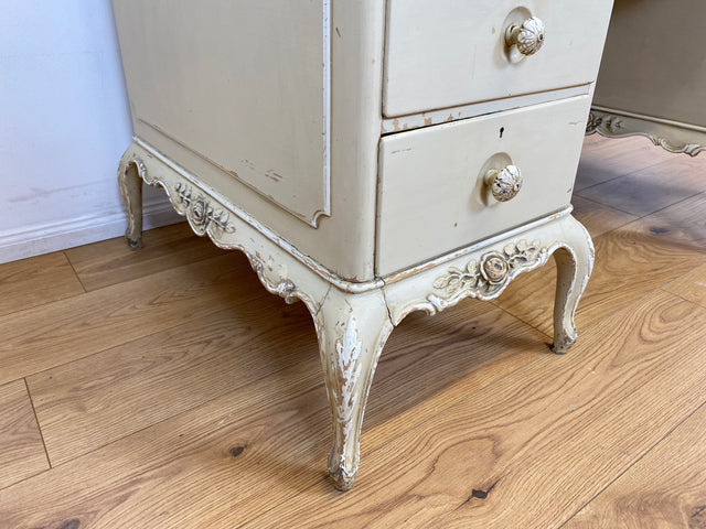WMK # Wunderschöner weißer antiker Schminktisch im Stile Louis XV, Vollholz, mit neigbaren Spiegel, um 1930 # Schminkkommode Lady Sekretär Schreibtisch Frisiertisch Barock Rokoko Shabby Chic Vintage