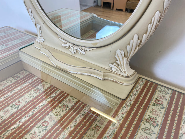 WMK # Wunderschöner weißer antiker Schminktisch im Stile Louis XV, Vollholz, mit neigbaren Spiegel, um 1930 # Schminkkommode Lady Sekretär Schreibtisch Frisiertisch Barock Rokoko Shabby Chic Vintage