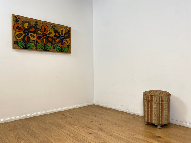 WMK # Eleganter antiker Wäschehocker mit großem Staufach und floralem Originalbezug, um 1930 # Hocker Sitzhocker Fußhocker Truhe Taburett Pouf Sitz Sitztruhe Wäschetruhe Chippendale Barock Vintage