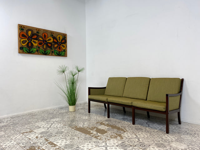 WMK Stilvolles & gut erhaltenes skandinavisches Designersofa von Ole Wanscher für Poul Jeppesen Møbelfabrik mit eldem Mahagoni Rahmen # 3er Sofa Couch Sitzgarnitur Mid-Century Danish Design Vintage