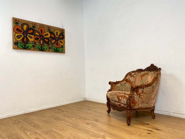 WMK Pompöser und sehr gut erhaltener Vintage Sessel im Stile des Barock mit edlem Brokat Bezug und reichverziertem Holzrahmen # Armchair Stuhl Sitzgarnitur Rokoko Chippendale Stilmöbel Altrosa