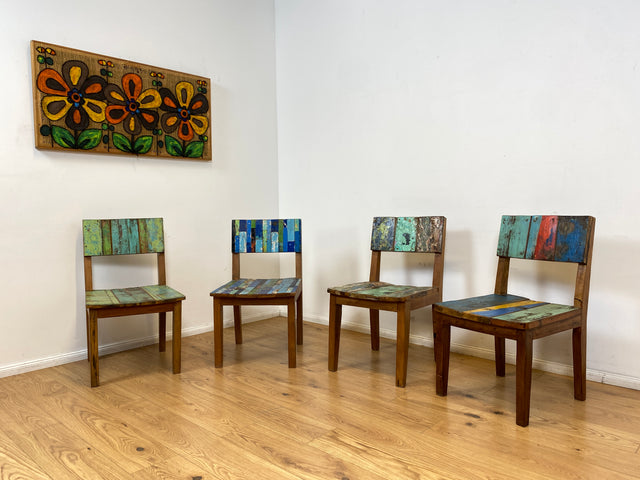 Boatwood by WMK # 1/4Einzigartiger und sehr robuster Stuhl aus altem Bootsholz mit original Bootsfarben, ein handgefertigtes Unikat aus massivem Teakholz # Esszimmerstuhl Küchenstuhl Holzstuhl Chair