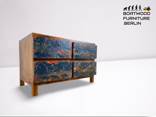 Boatwood by WMK # Besonders schönes Lowboard aus altem Bootsholz, ein handgefertigtes Unikat aus massivem Teakholz # Kommode Sideboard TV-Lowboard Fernsehekommode Schubladenkommode Wäschekommode Teak