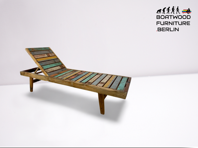 Boatwood by WMK # Sehr schöne & hochwertige Liege aus altem Bootsholz, ein handgefertigtes Unikat aus massivem Teakholz #  Sonnenliege Holzliege Daybed Bank Gartenmöbel Upcycling Teak Loft Industrial