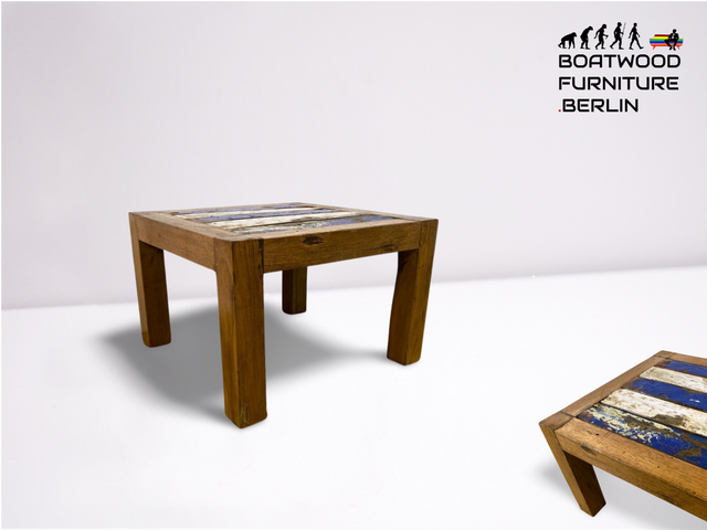 Boatwood by WMK # Farbenfroher & sehr robuster Couchtisch aus altem Bootsholz, ein handgefertigtes Unikat aus massivem Teakholz # Wohnzimmertisch Coffee Table Beistelltisch Bootsmöbel Teak Upcycling