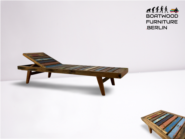 Boatwood by WMK # Sehr schöne & hochwertige Liege aus altem Bootsholz, ein handgefertigtes Unikat aus massivem Teakholz # Holzliege Sonnenliege Daybed Bank Gartenmöbel Upcycling Teak Loft Industrial