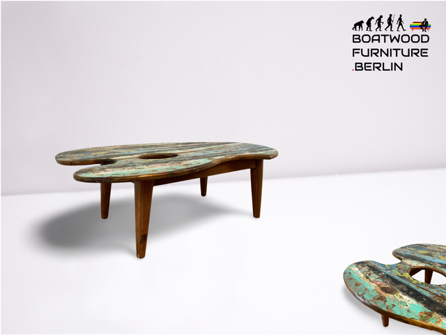 Boatwood by WMK # Besonderer Couchtisch in Form einer Malpalette aus altem Bootsholz, ein handgefertigtes Unikat aus massivem Teakholz # Couchtisch Wohnzimmertisch Tisch Coffee Table Bootsmöbel