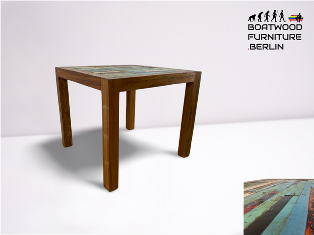 Boatwood by WMK # Besonders schöner kleiner Esstisch (90x90cm) aus altem Bootsholz, ein handgefertigtes Unikat aus massivem Teakholz # Tisch Esszimmertisch Holztisch Küchentisch Gastro Dinning Table