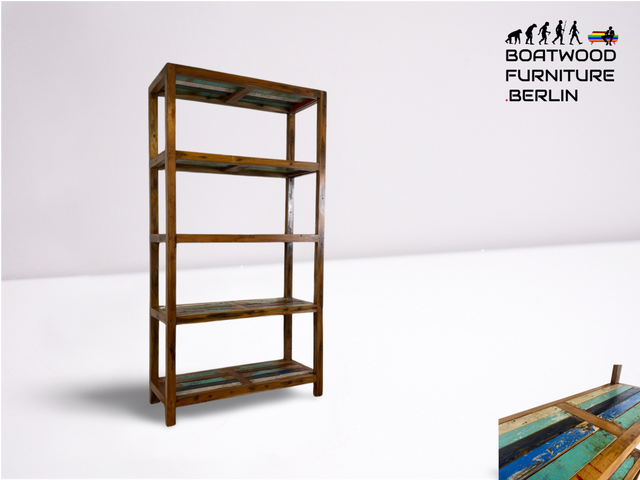 Boatwood by WMK # Schönes, sehr stabiles und hochwertiges Regal aus altem Bootsholz, ein handgefertigtes Unikat aus massivem Teakholz # Holzregal Bücherregal Küchenregal Bücherschrank Teak Bootsmöbel