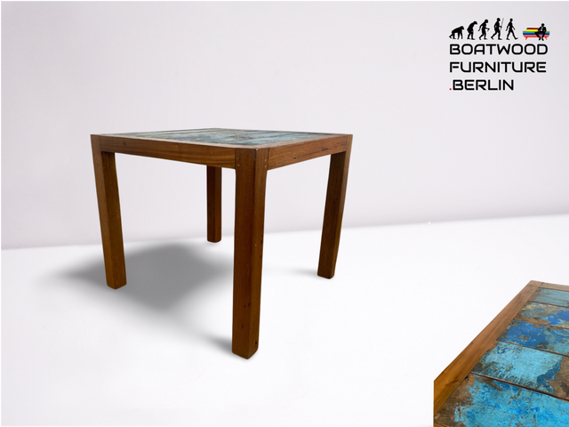 Boatwood by WMK # Sehr schöner & robuster Esstisch (90x90cm) aus altem Bootsholz, ein handgefertigtes Unikat aus massivem Teakholz # Tisch Esszimmertisch Holztisch Küchentisch Gastro Dinning Table