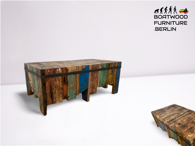 Boatwood by WMK # Einzigartiger Couchtisch (100x60cm) aus altem Bootsholz, ein handgefertigtes Unikat aus massivem Teakholz # Wohnzimmertisch Coffee Table Podest Kunstwerk Art Upcycling Treibholz