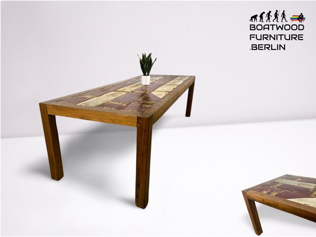 Boatwood by WMK # Imposanter Esstisch für 10-12 Personen (280x100cm) aus altem Bootsholz, ein handgefertigtes Unikat aus massivem Teakholz # Holztisch Tisch Tafel Esszimmertisch Gastro Konferenztisch