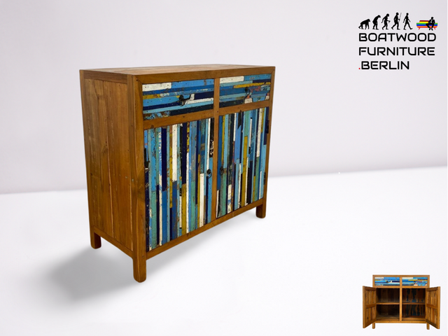 Boatwood by WMK # Einzigartige Kommode mit Schubladen, ein aus altem Bootsholz handgefertigtes Unikat aus massivem Teakholz # Schrank Sideboard Anrichte Wäschekommode Wickelkommode Bootsmöbel Teak