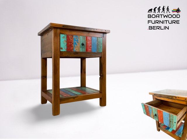 Boatwood by WMK # Sehr schöne Kommode aus altem Bootsholz mit Schublade & Ablage, ein handgefertigtes Unikat aus massivem Teakholz # Beistelltisch Flurkommode Küchenschrank Konsole Nachttisch Teak