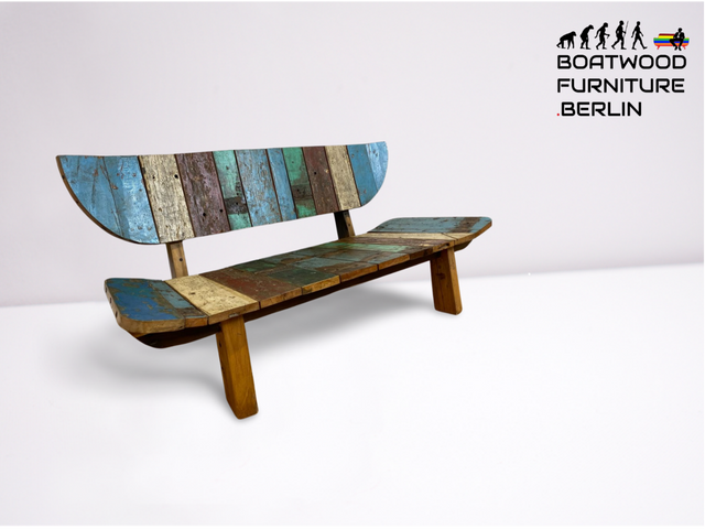 Boatwood by WMK # Formschönes, robustes und farbenfrohes Sofa aus altem Bootsholz, ein handgefertigtes Unikat aus massivem Teakholz # Couch Bank Holzbank Küchenbank Gartenmöbel Balkonmöbel Bootsmöbel