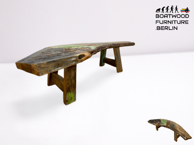 Boatwood by WMK I Nachhaltige & sehr robuste Bank aus altem Bootsholz I handgefertigtes Unikat I Teakholz massiv in Originalfarbe I Holzbank Bench Küchenbank Sitz Balkon Garten Möbel Treibholz Loft