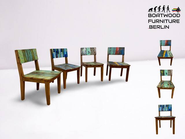 Boatwood by WMK # 1/4Einzigartiger und sehr robuster Stuhl aus altem Bootsholz mit original Bootsfarben, ein handgefertigtes Unikat aus massivem Teakholz # Esszimmerstuhl Küchenstuhl Holzstuhl Chair