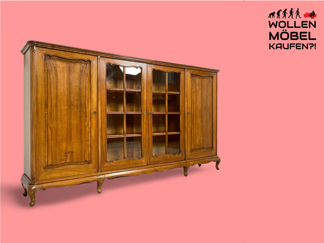 WMK Hochwertiger und sehr gut erhaltener 60er Jahre Chippendale Wohnzimmerschrank aus vollem Holz in Nußbaum # Schrank Vitrine Wohnzimmervitrine Bücherregal Anrichte Bücherschrank Sideboard Vintage