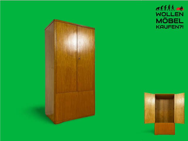 WMK Raumaufhellender, geräumiger & sehr gut erhaltener Mid-Century Kleiderschrank aus vollem Holz mit Kleiderstange # Schrank Schlafzimmerschrank Garderobe Flurschrank Dielenschrank Vintage 50er 60er