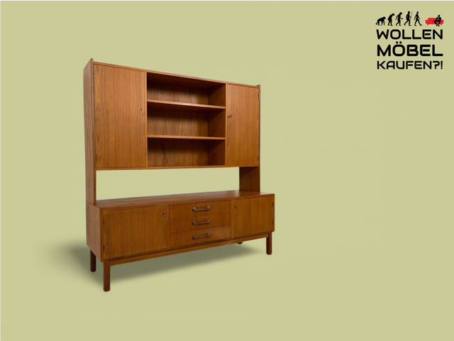 WMK Stilvolles und sehr gut erhaltenes skandinavisches Highboard aus vollem Holz im Teak # Schrank Bücherschrank Bücherregal Wohnzimmerschrank Sideboard Danish Design Mid-Century Vintage Teakholz