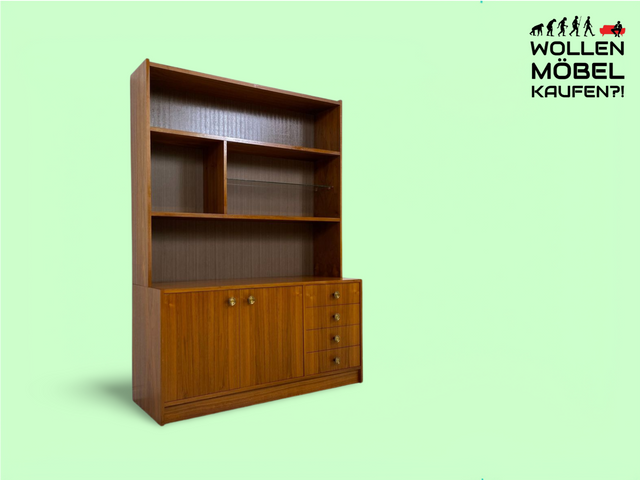 WMK Sehr schöner & gut erhaltener skandinavischer 70er Jahre Regalschrank mit toller Masserung und hübschen Messinggriffen # Regal Bücherregal Bücherschrank Highboard Sideboard Danish Design Vintage