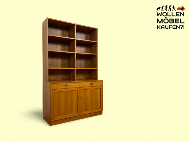 WMK Formschlichter und sehr gut erhaltener skandinavischer Bücherschrank aus 1970ern in Teakholz mit Schubladen & verstellbaren Regalböden # Regal Bücherregal Highboard Kommode Danish Design Vintage