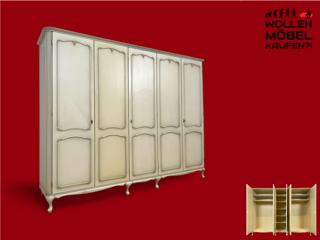 WMK Wunderschöner, sehr geräumiger und gut erhaltener großer Chippendale Kleiderschrank in weiß mit perfekter Aufteilung # weißer Schrank Schlafzimmerschrank Wäscheschrank Wardrobe Stilmöbel Vintage