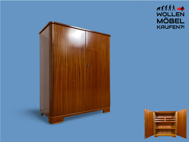 WMK Hochwertiger und gut erhaltener Mid-Century Wäscheschrank aus Vollholz in Mahagoni mit innenliegenden Schubladen # Schrank Highboard Kleiderschrank Wardrobe Flurschrank Schuhschrank Vintage 60er