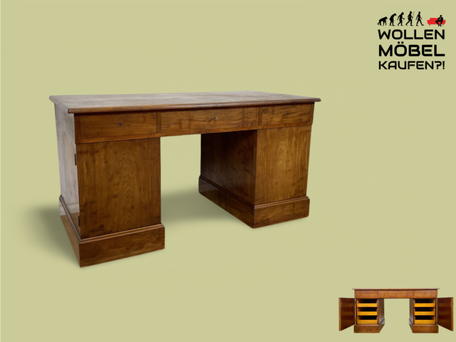 WMK Stilvoller und gut erhaltener großer antiker Schreibtisch aus vollem Holz mit 9 Schubladen # Arbeitstisch Chefschreibtisch Desk Bürotisch Herrenzimmer Art Deco Bauhaus Vintage # Versand möglich