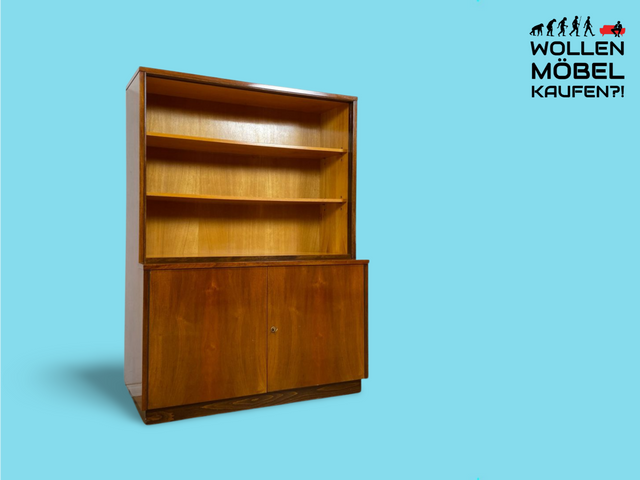 WMK Hochwertiger und gut erhaltener tschechischer 50er Jahre Bücherschrank aus vollem Holz mit verstellbaren Regalböden # Schrank Bücherregal Regal Highboard Sideboard Kommode Mid-Century Vintage 60er