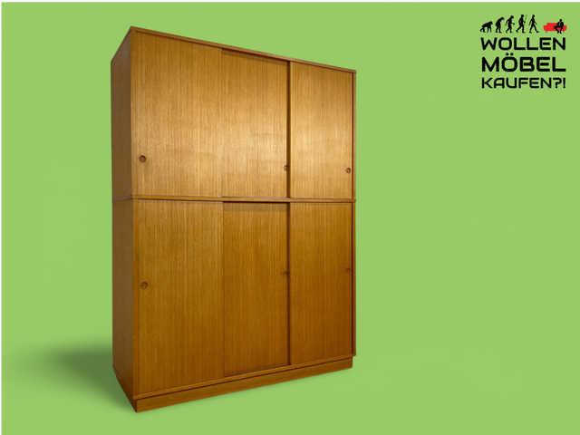 WMK Stilvoller skandinavischer Kleiderschrank , Vollholz, v. Tage Mogensen Møbelfabrik m. Aufsatz & Schiebetüren # Schrank Wäscheschrank Schlafzimmerschrank Wardrobe Mid-Century Danish Design Vintage