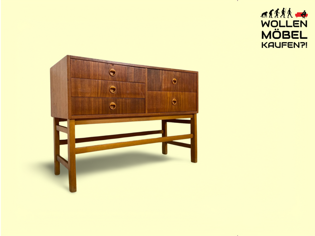 WMK Stilvolles skandinavisches Lowboard in Teakholz mit Schubladen & formschönen Holzgriffen # Kommode Sideboard Schubladenkommode Flurkommode TV-Lowboard Danish Design Mid-Century Vintage Teak 60er