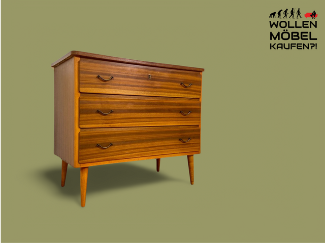 WMK Stilvolle & hochwertige skandinavische Kommode aus vollem Holz in sehr gutem Zustand, mit Schubladen & tollen Messinggriffen # Kommode Sideboard Wäschekommode Schubladenkommode Mid-Century Vintage