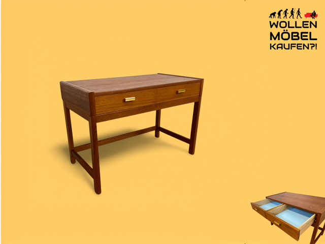 WMK Sehr schönes & gut erhaltenes skandinavisches 70er Jahre Lowboard in Teakholz mit Schubladen & hübschen Messinggriffen # Kommode Flurkommode TV-Lowboard Sideboard Mid-Century Danish Design Vintage