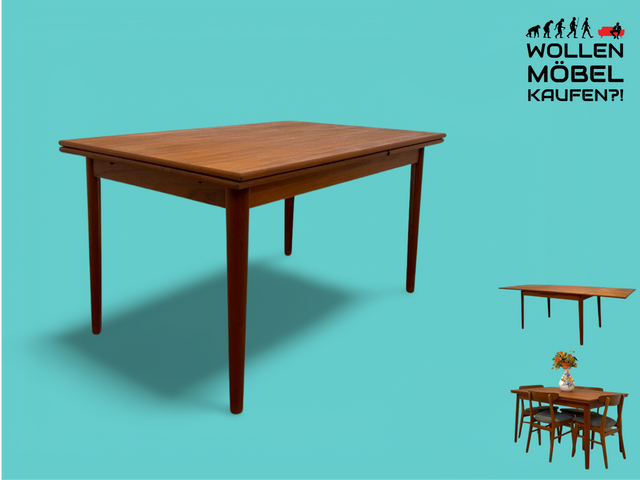 WMK Stilvoller und gut erhaltener ausziehbarer skandinavischer Esstisch aus 1960er Jahren in Teakholz # Tisch Esszimmertisch Dining table Küchentisch Holztisch Mid-Century Vintage Danish Design 60er