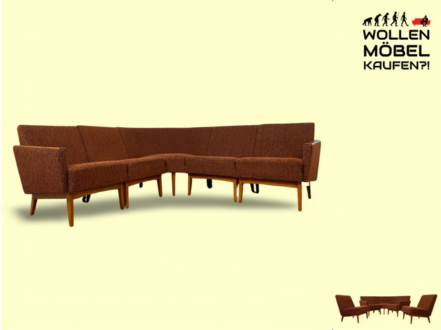 WMK Schickes modulares Mid-Century Ecksofa mit dezentem Originalbezug und bequemen Federkernsitzen # Eckcouch Eckbank Küchenbank  Modularsofa Modularcouch Couch Sofa Sitzgarnitur Vintage Retro 60er