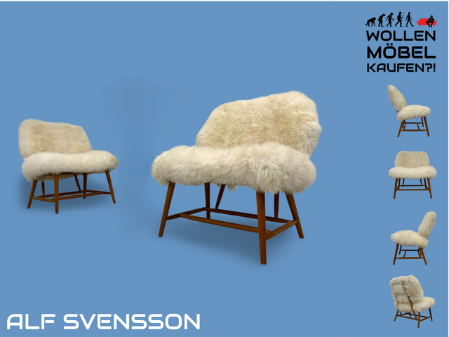 WMK # 1/4 Außergewönlicher & sehr seltener skandinavischer 50er Jahre Designer Sessel von Alf Svensson mit neuem Fellbezug # Cocktailsessel Easychair Relaxsessel Stuhl Armchair Mid-Century Vintage