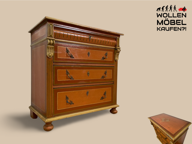 WMK I Imposante handbemalte antike Kommode aus vollem Holz mit Schubladen, Messinggriffen I Bauernkommode Wäschekommode Schubladenkommode Wickelkommode Schrank Anrichte Vintage Berlin Bonn Regensburg