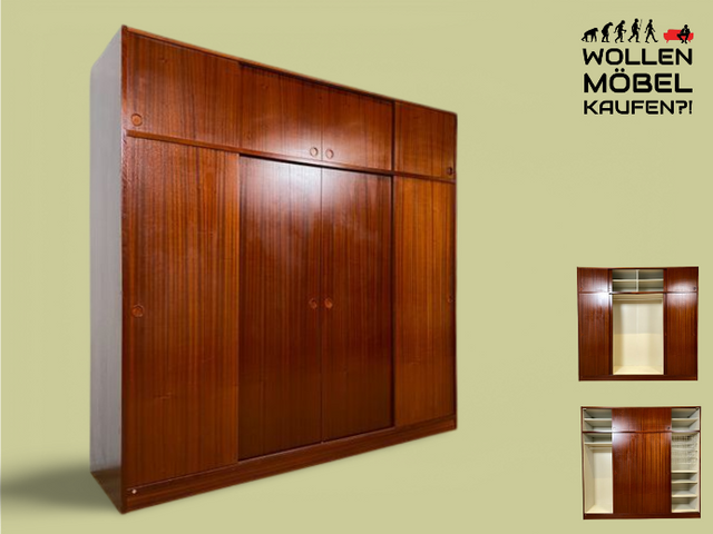 WMK I Hochwertiger großer skandinavischer Kleiderschrank in Mahagoni mit Aufsatz und Schiebetüren I Schrank Wardrobe Schlafzimmer Wäsche Danish Design Mid-Century Vintage Berlin Stuttgart Leipzig