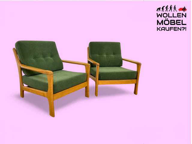 WMK 1/2 Eleganter und sehr bequemer 60er Jahre Mid-Century Sessel in gutem Zustand mit hochwertigem Holzrahmen & weichem grünem Bezug # Clubsessel Lesesessel Armchair Easy Chair Skandinavisch Vintage