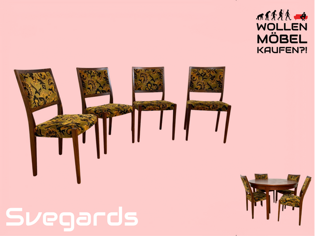 WMK Set aus 4 sehr gut erhaltenen skandinavischen Designerstühlen von Svegards Markaryd aus Palisander + Originalbezug # Stühle Esszimmerstühle Dining Chairs Vintage Mid-Century Rosewood Danish Design